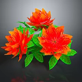 Vibrant Botanical Plant with Red and Orange Flowers and Lush Green Leaves on Dark Background