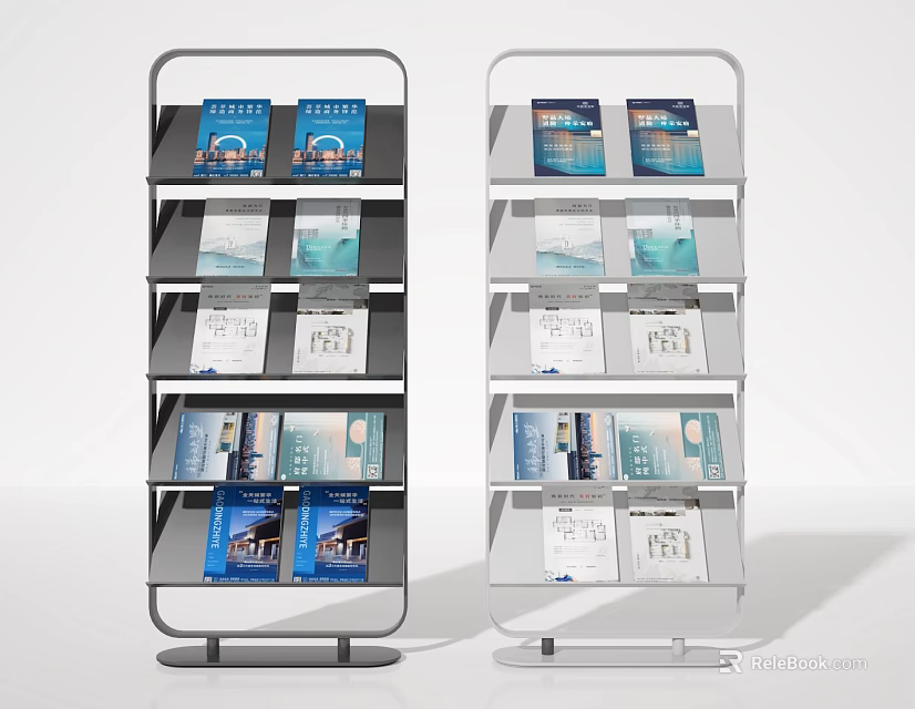 Modern Metal Bookshelf with Multi Layer Design for Magazine Display and Storage 3d model 