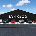 LYNK&CO Archway With Two White And Blue Cars On Yellow Parking Lines Outdoor