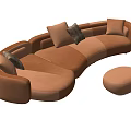 Irregular Shaped Sofa Modern Design Orange Velvet Upholstered With Decorative Pillows And Ottoman