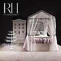 Cozy Modern Kids Bed With White Canopy Pink Bedding And Tree Decor