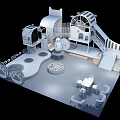 Children's Playground Equipment With Modern Slide Climbing Structure Circular Platform And Geometric Shapes