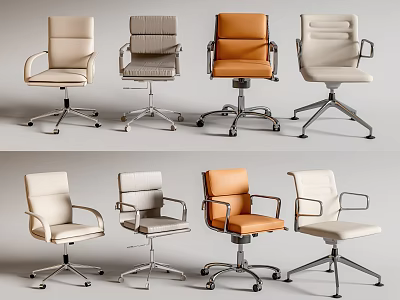 Modern Office Chairs In Various Colors With Armrests Metal Base And Wheels 3d model