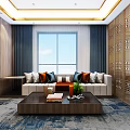 Modern Hotel Room Interior With Sofa Coffee Table TV Desk And Carpet