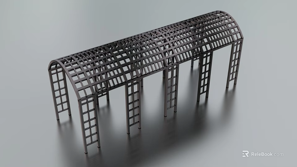 Modern Metal Pergola With Grid Top Structure And Support Columns 3d model 