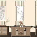 Log Entrance Cabinet Decorative Cabinet Sideboard Bamboo Partition 3d model