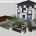 Modern Two Story Single Family Villa With White Brown Exterior And Garden Yard