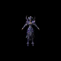Tech Exhibition Hall Displaying Intricate Purple Armor Adorned With Blue Green Gems