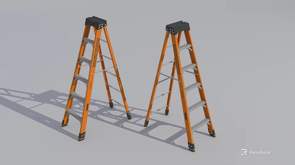 Two Orange Ladders As Essential Hardware Tools For Home Improvement Projects 3d model 