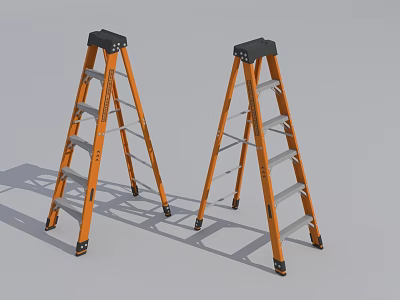 Two Orange Ladders As Essential Hardware Tools For Home Improvement Projects 3d model