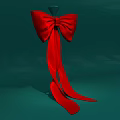 Elegant Decorative Ornament Set With Red Bow On Stand And Green Background