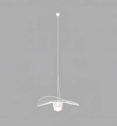 Modern White Wire Frame Chandelier With Leaf Inspired Geometric Design On Gray Background 3d model
