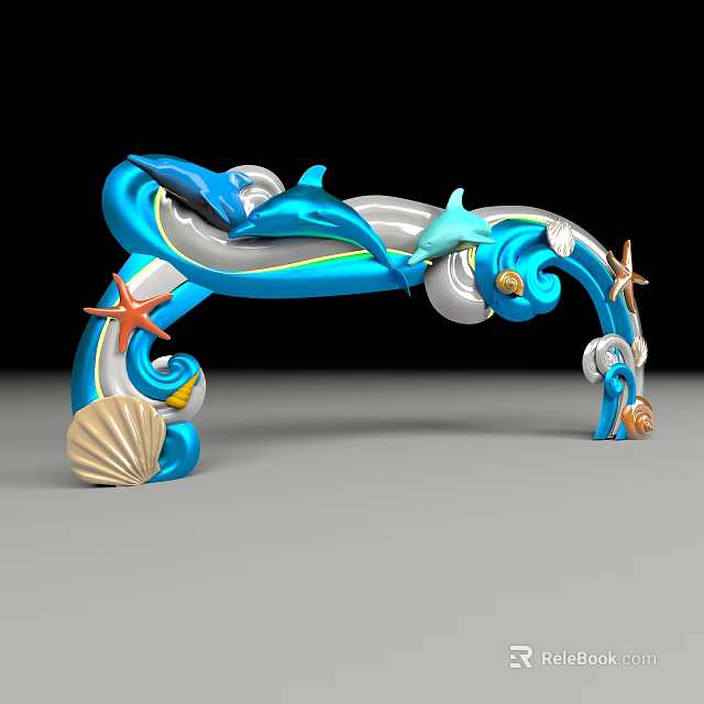 Decorative Archway With Blue Silver Design Dolphins Starfish Seashells And Wave Patterns 3d model 