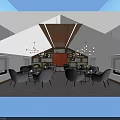 Modern Lounge Area Interior With Wooden Bar Counter High Stools Hanging Lights And Green Plant