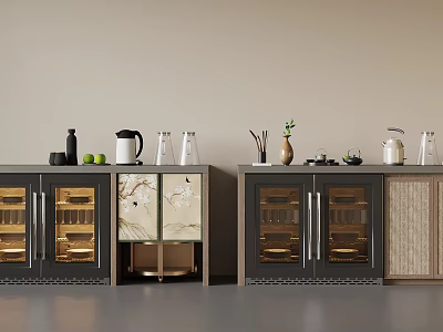 Elegant Modern Kitchen Interior With Stylish Cabinets Wine Storage And Decorative Ornaments 3d model