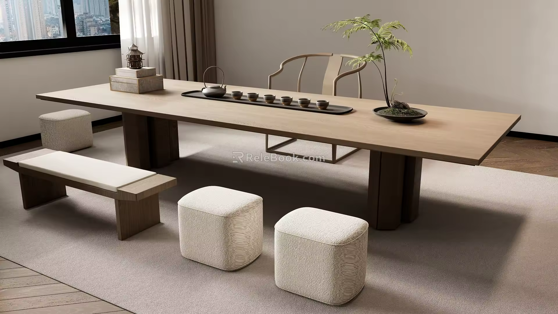 New Chinese Tea Table and Chair Combination Tea Table Water Table 3d model