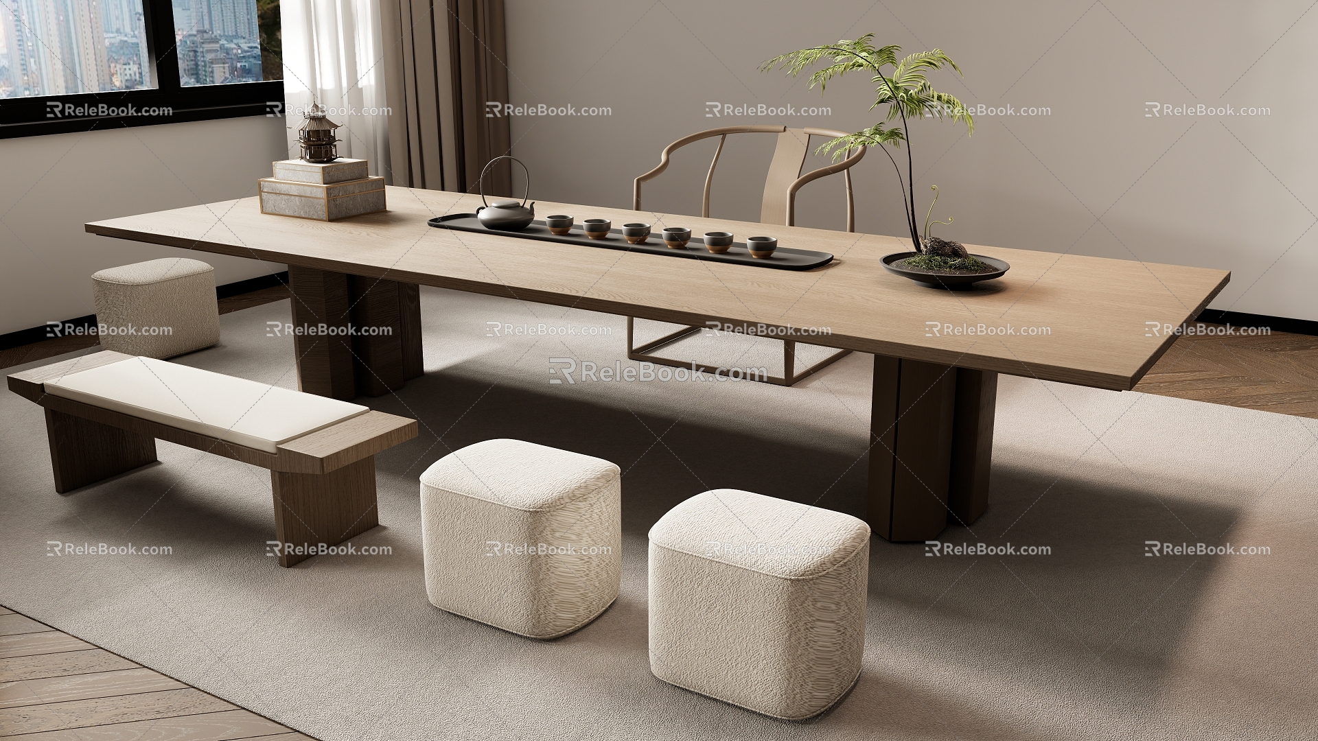 New Chinese Tea Table and Chair Combination Tea Table Water Table 3d model