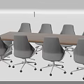 Modern Rectangular Wooden Conference Table With Gray Swivel Office Chairs Setup 3d model