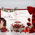 New Year Photo Check-in Spot with Big Red Bow Roses Gift Boxes and Christmas Decorations