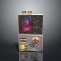 Vintage Electronic Device Featuring Retro Knobs Buttons Display Screen and Textured Panel