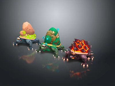 Vibrant Reptile Characters With Rock Green Lava And Spiked Decorative Features 3d model