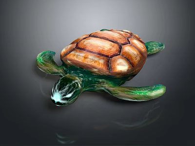 Vibrant Handcrafted Glass Turtle Sculpture With Orange Shell And Green Flippers 3d model