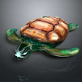 Vibrant Handcrafted Glass Turtle Sculpture With Orange Shell And Green Flippers