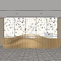 Contemporary Reception Desk Design With Curved Wooden Slats And Terrazzo Backdrop