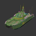 Modern Green Patrol Boat Water Transport With Radar Antennas Yellow Details