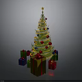 Decorated Christmas Tree With Colorful Ornaments And Gift Boxes Around