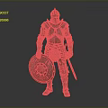 Man In Medieval Knight Armor Holding Shield And Sword Standing