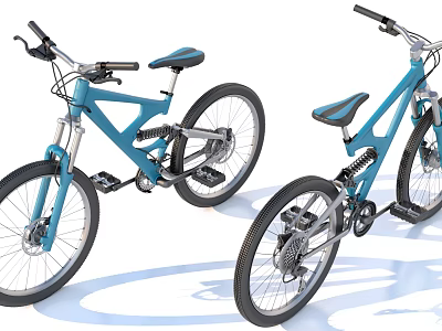 Two Blue Mountain Bicycles with Modern Frame Design Comfortable Seats and Front Suspension 3d model