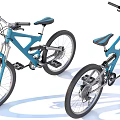 Two Blue Mountain Bicycles with Modern Frame Design Comfortable Seats and Front Suspension