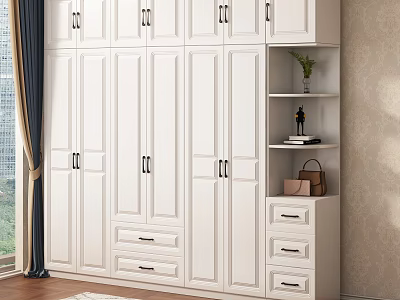 White Multi Door Wardrobe With Drawers Open Shelves And Decorative Items Interior Design 3d model
