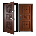 Elegant Wooden Hinged Doors Featuring Intricate Carved Circular Panel Patterns 3d model