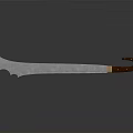Sharp Long Weapon Knife With Serrated Metal Blade And Wooden Handle