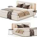Modern Upholstered Double Bed With Brown Pillows Blanket And Side Tables 3d model