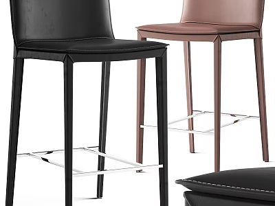 Modern Leather Bar Stools In Black And Pink With Sleek Metal Legs Design 3d model