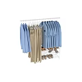 Light Blue Shirts And Beige Pants On Hangers With Shoes On Rack