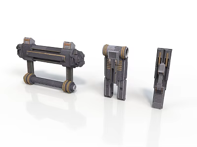Sci Fi Weapon Components With Metallic Gray Design And Mechanical Details 3d model