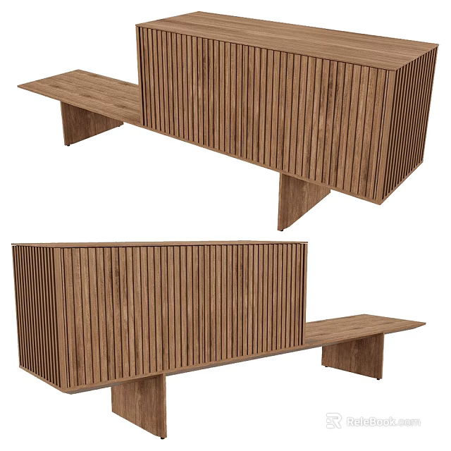 Modern Wooden Sideboard With Vertical Slat Design And Extended Tabletop Surface 3d model