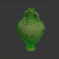 Ancient Ceramic Vase Sculpture Handcrafted with Double Handles Rustic Yellow Surface and Textured Patterns