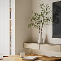 Modern Dining Room Interior With Wooden Table Upholstered Chair And Wall Shelf Decor