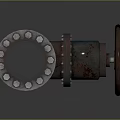 Industrial Valve Mechanical Equipment With Metal Pipeline Flange And Rusty Handwheel