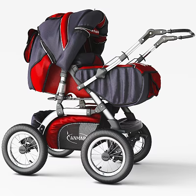 CANWAY Red And Black Double Baby Stroller With Wheels And Handle Design 3d model