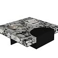 Square Black and White Marble Pattern Coffee Table with Black Base and Books 3d model