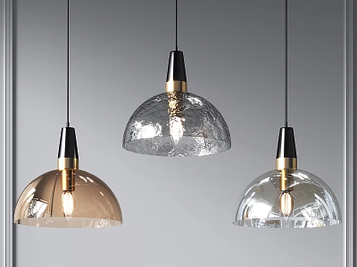 Modern Three Glass Pendant Lights with Black Gold Accents and Transparent Brown Shades 3d model