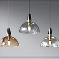 Modern Three Glass Pendant Lights with Black Gold Accents and Transparent Brown Shades