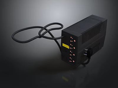 Black Computer Power Adapter With Black Cable Yellow Label And Multiple Ports 3d model