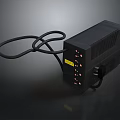 Black Computer Power Adapter With Black Cable Yellow Label And Multiple Ports 3d model
